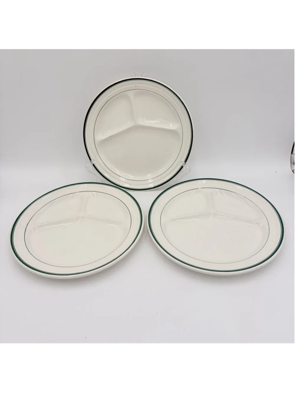 Vintage Japan 3 Compartment Divided Dinner Plates Green Stripe Set of 3 10”